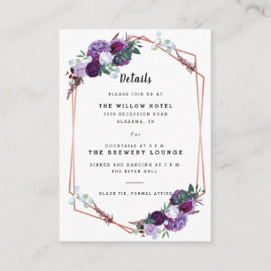 Cartão De Informações Detalhes do Casamento Floral Roxo