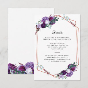 Cartão De Informações Detalhes do Casamento Floral Roxo