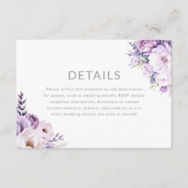 Cartão De Informações Detalhes do Casamento Floral Roxo-Lavanda Encantad