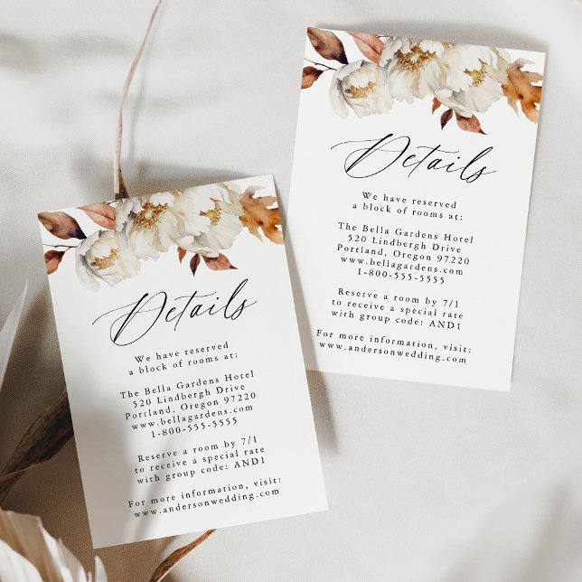 Cartão De Informações Detalhes do Casamento Floral Rustic Autumn (Criador carregado)
