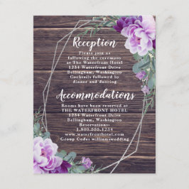 Cartão De Informações Detalhes do Casamento Floral Rustic Silver & Purpl