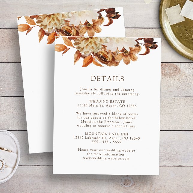 Cartão De Informações Detalhes do Casamento Floral Terracotta de outono  (White Fall Terracotta Floral Wedding Details Enclosure Card
)