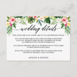 Cartão De Informações Detalhes do Casamento Floral Tropical Calliografia