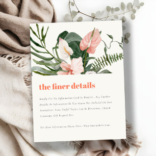 Cartão De Informações Detalhes do Casamento Floral Tropical de Peach Blu