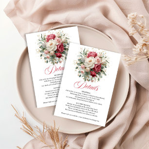 Cartão De Informações Detalhes do Casamento Floral Verde com Rubor Român