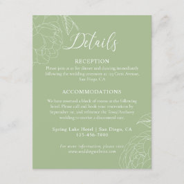 Cartão De Informações Detalhes do Casamento Floral Verde da Elegante Sag
