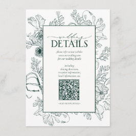 Cartão De Informações Detalhes do Casamento Floral Verde Emerald