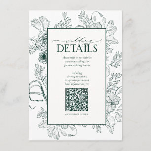 Cartão De Informações Detalhes do Casamento Floral Verde Emerald
