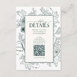 Cartão De Informações Detalhes do Casamento Floral Verde Emerald