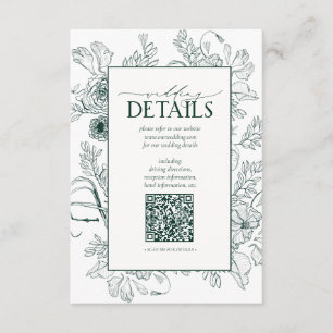 Cartão De Informações Detalhes do Casamento Floral Verde Emerald