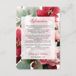 Cartão De Informações Detalhes do Casamento Floral Vermelho de Natal