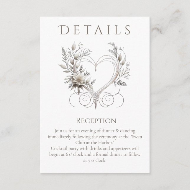 Cartão De Informações Detalhes do Casamento - Flores Brancas Modernas co (Frente)