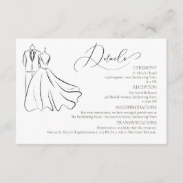 Cartão De Informações Detalhes do Casamento Formal de Tux e Vestido B&W