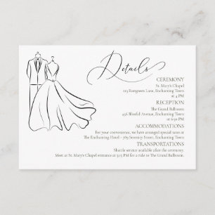 Cartão De Informações Detalhes do Casamento Formal de Tux e Vestido B&W