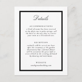 Cartão De Informações Detalhes do Casamento Formal Elegante Preto e Bran