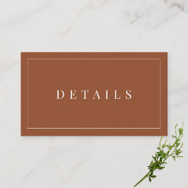 Cartão De Informações Detalhes do Casamento Formal Elegante Terracotta