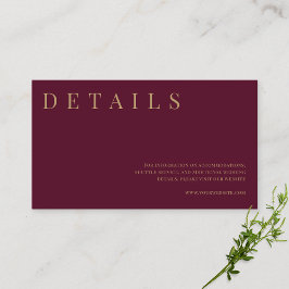 Cartão De Informações Detalhes do Casamento Formal Simples e Dourado