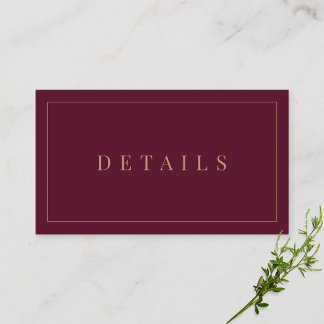 Cartão De Informações Detalhes do Casamento Formal Simples e Dourado