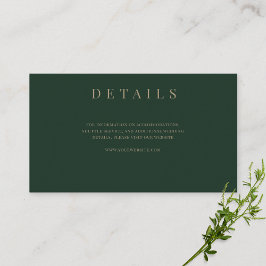 Cartão De Informações Detalhes do Casamento Formal Verde e Dourado