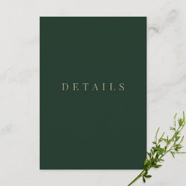 Cartão De Informações Detalhes do Casamento Formal Verde e Dourado