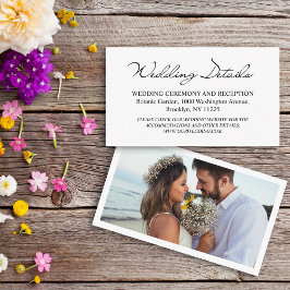 Cartão De Informações detalhes do casamento foto moderno chique caligraf