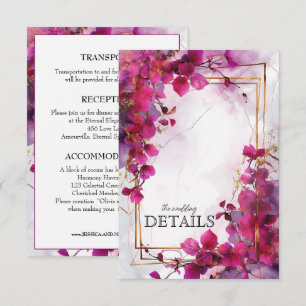Cartão De Informações Detalhes do casamento Fuchsia Enchantment: Aquarel