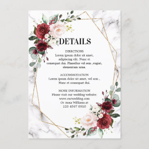 Cartão De Informações Detalhes do Casamento Geométrico de Marble Floral 