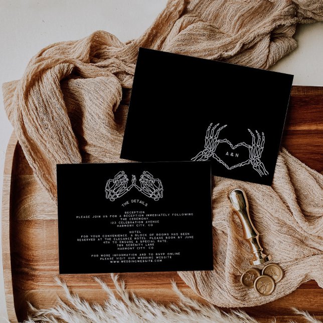 Cartão De Informações Detalhes do Casamento Gótico com Esqueleto Mãos de (Criador carregado)