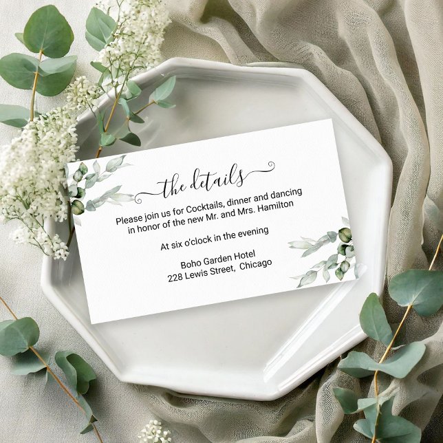 Cartão De Informações Detalhes do Casamento Greenery (Criador carregado)