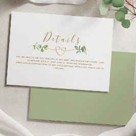 Cartão De Informações Detalhes do Casamento Greenery Gold Heart
