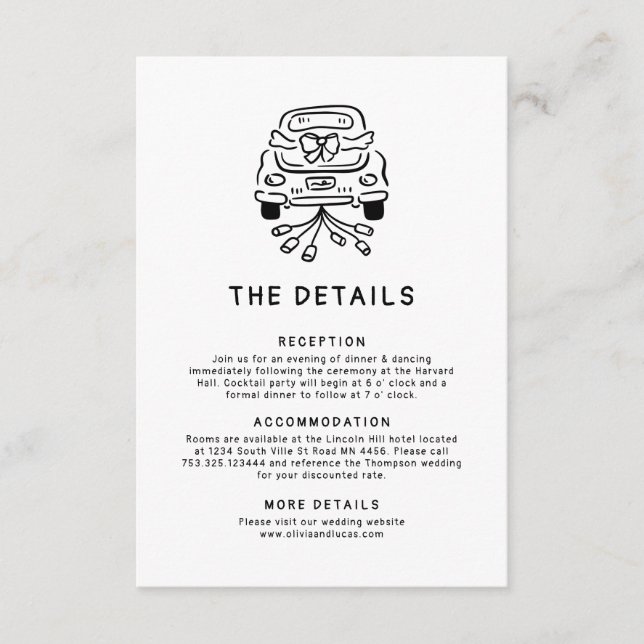 Cartão De Informações Detalhes do Casamento Imísico Desenhado à Mão Româ (Frente)