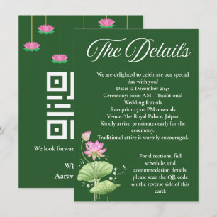 Cartão De Informações Detalhes do Casamento Indiano Deep Green Lotus