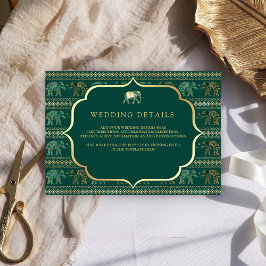 Cartão De Informações Detalhes do Casamento Indiano do Elefante Esmerald