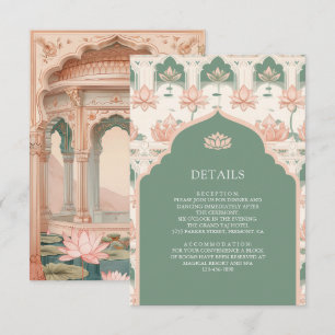 Cartão De Informações Detalhes do Casamento Indiano no Jardim de Lótus V