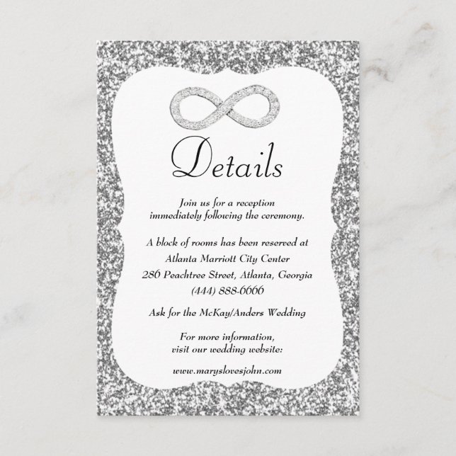 Cartão De Informações Detalhes do Casamento Infinito do Diamond com Glit (Frente)