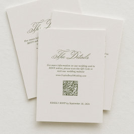 Cartão De Informações Detalhes do Casamento Ivory e Verde Código QR de R