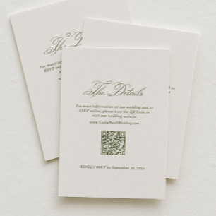 Cartão De Informações Detalhes do Casamento Ivory e Verde Código QR de R