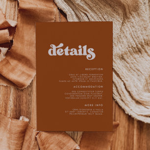 Cartão De Informações detalhes do casamento laranja queimado com na moda
