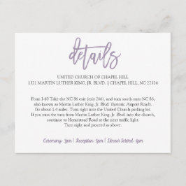 Cartão De Informações Detalhes do Casamento | Lavanda com Letreiro de Pi