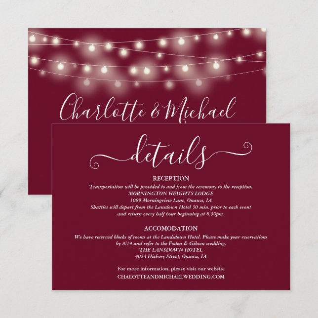 Cartão De Informações Detalhes do Casamento - Letra Primavera - Script B (Frente/Verso)