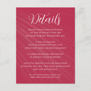 Cartão De Informações Detalhes do Casamento Magenta de Script Simples