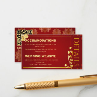 Cartão De Informações Detalhes do Casamento Mandala Luxo Real Vermelho e