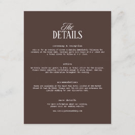 Cartão De Informações Detalhes do Casamento Marrom