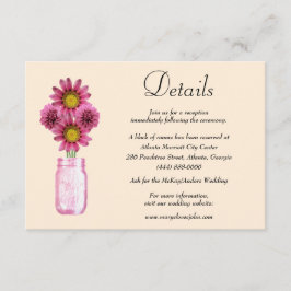 Cartão De Informações Detalhes do Casamento Mason Jar Flores Rosa