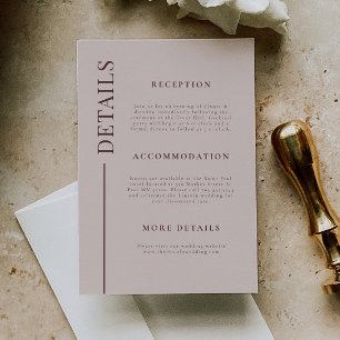 Cartão De Informações Detalhes do Casamento Mauve da Linha Limpa