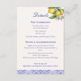 Cartão De Informações Detalhes do Casamento Mediterranean Blue & Lemon B