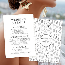 Cartão De Informações Detalhes do casamento minimalista da flor branca p