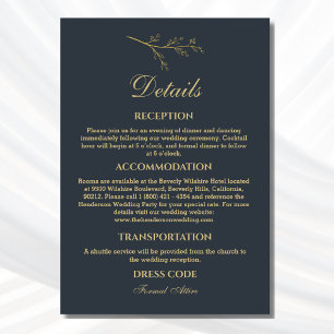 Cartão De Informações Detalhes do Casamento Minimalista de Carvão Botâni
