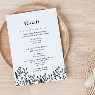 Cartão De Informações detalhes do casamento minimalista de flores de des