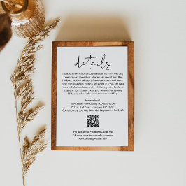 Cartão De Informações Detalhes do Casamento Minimalista STELLA Código QR